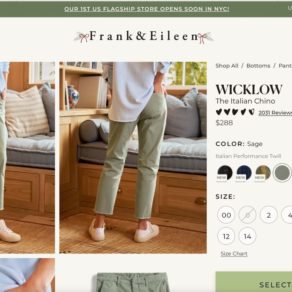 Frank & Eileen Wicklow Italian Chino Pants - Merlot Size 12 - NWT